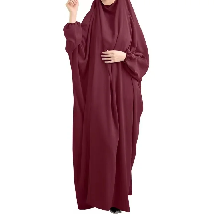 Eid Hooded Muslim Women Hijab Dress Prayer Abaya Bat Sleeve Ramadan Long Gown Islamic Clothing