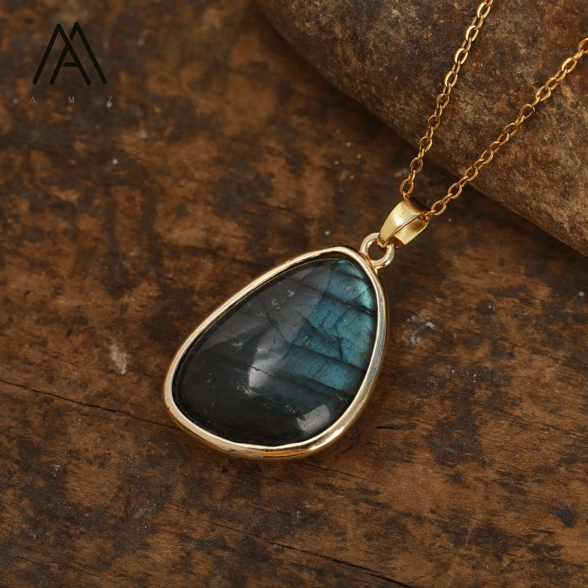Minimalist Necklace Natural Gemstone Pendant Healing Crystal Labradorite Amethysts Slab Necklace Gold Jewelry Gifts