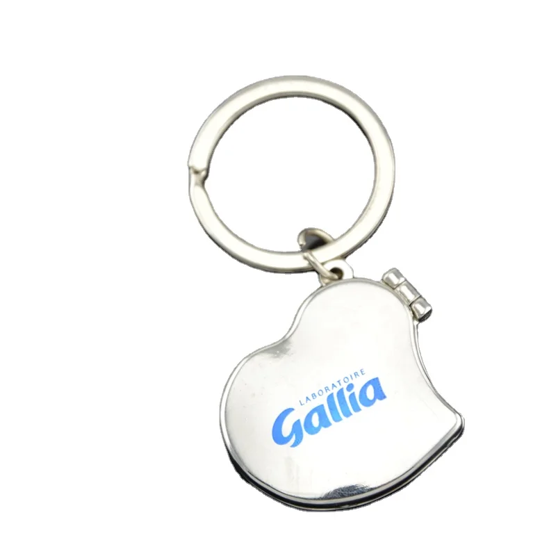 metal heart shape mirror key chain with photo frame keyring