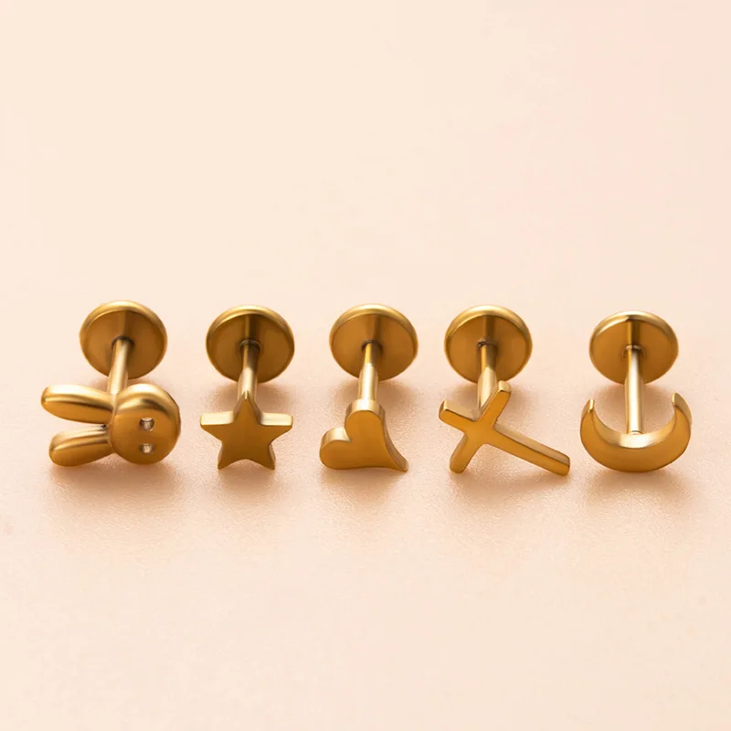 Titanium Steel Star Heart Internal Thread Labret Post Body Piercing Jewelry Lip Studs Ear Bone  Cartilage Earrings