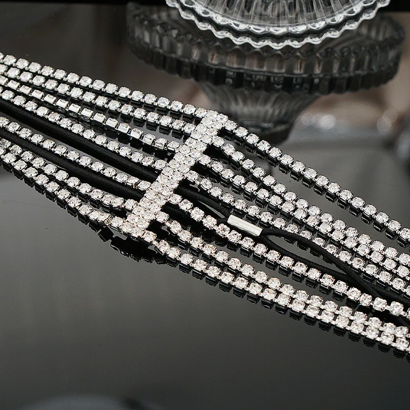 Модные женские аксессуары для волос оптом 2022 трендовые Многослойные инкрустированные стразами из сплава эластичные повязки женщин