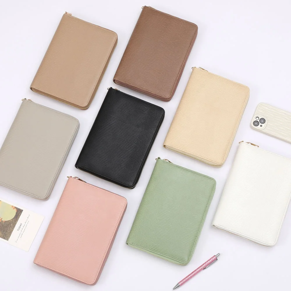 Hongbo Best Selling Spiral A6 Lizard Textured PU Leather Zipper Wallet with Cash Envelope & Zippered Fly Leaf Available as Gifts