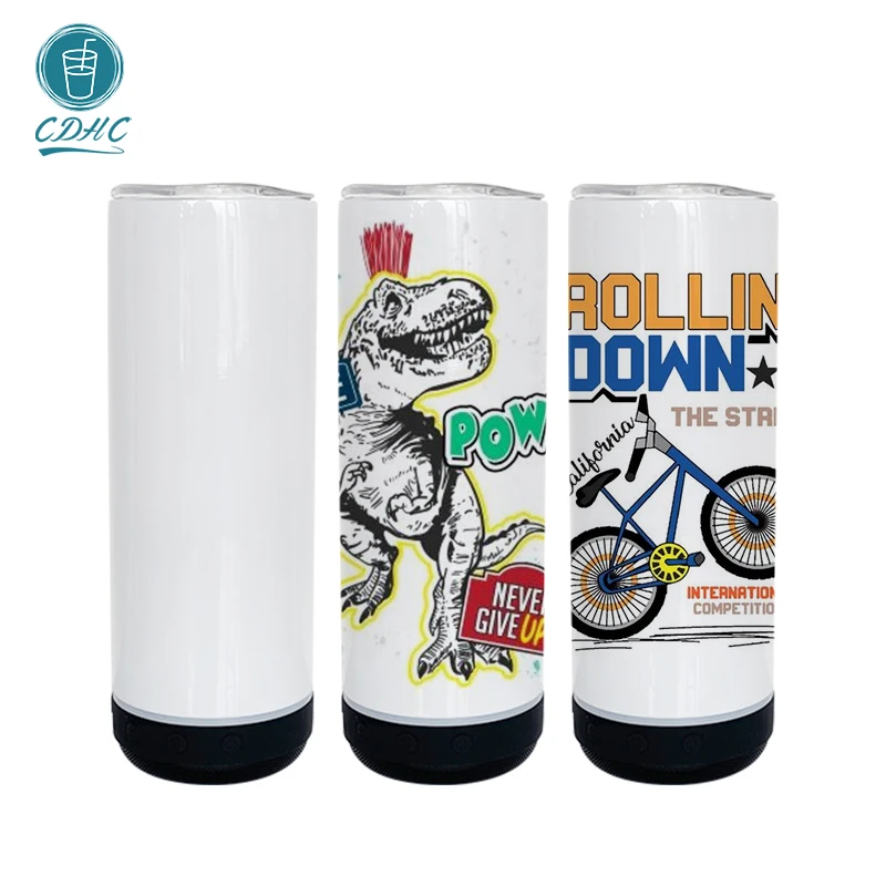 Small Pack US warehouse new arrival 20oz speaker tumbler with white/black/white and black mix wireless music speaker