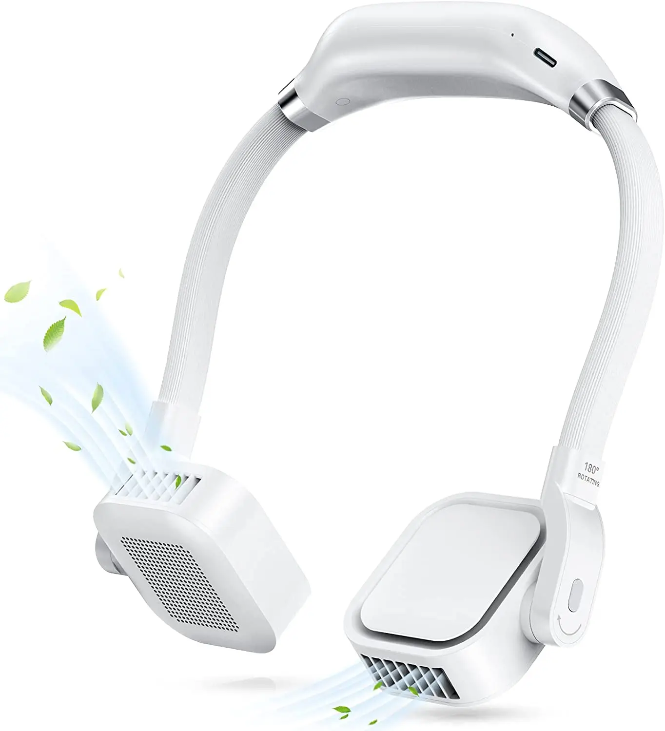 4000mAh 3 Adjustable Speed Neck Fan Leafless USB Rechargeable Headphone Fan 360 Degree Free Rotation Wearable Fan