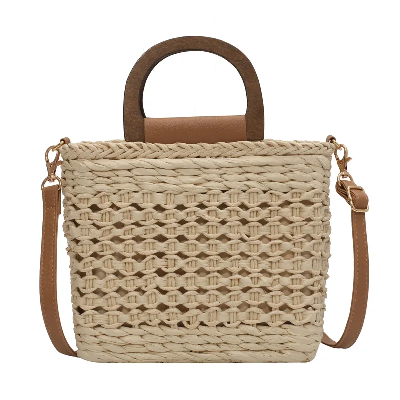 Vintage Hollow Straw Handbag Seaside Basket Diagonal Bag Simple Design Clutch Shopping Bags Women Messenger Bag