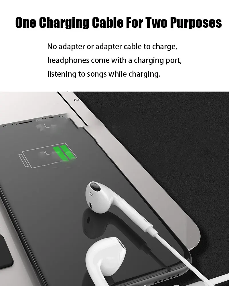Wholesale TPE 110db 20Hz Wired Headphone with Charging Adapter with Lightnings Port can Charge Bluetooth Earphones Headphones