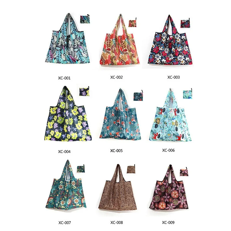 Large Capacity Storage Bag Foldable Large Size Floral Cloth Creative Portable Oxford Printed Grocery Shopping Bag