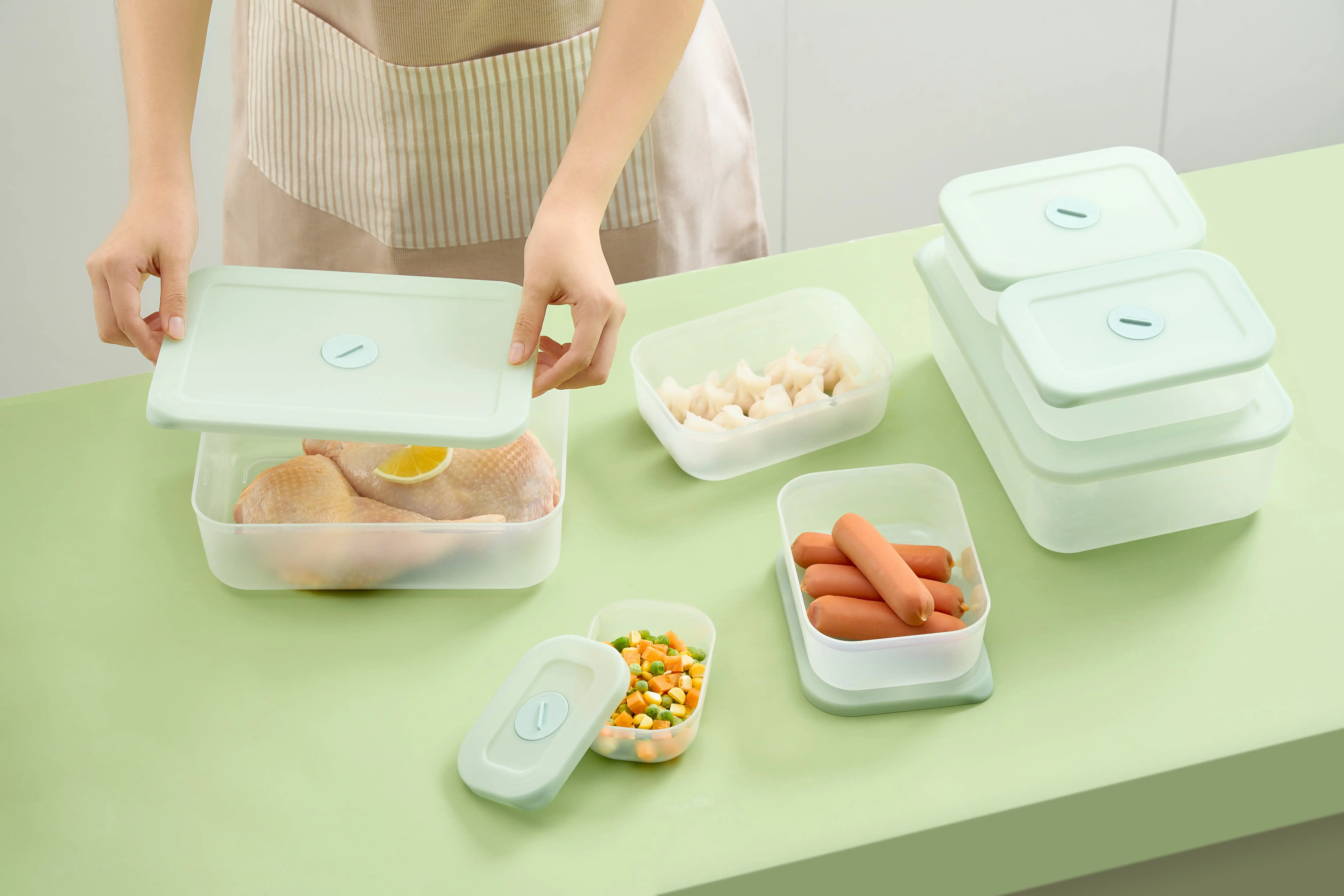 Modern Design Set of 4 Hokkaido Freezer Containers 290-900-2500-3600ml Rectangular Plastic & Silicone for Food Storage