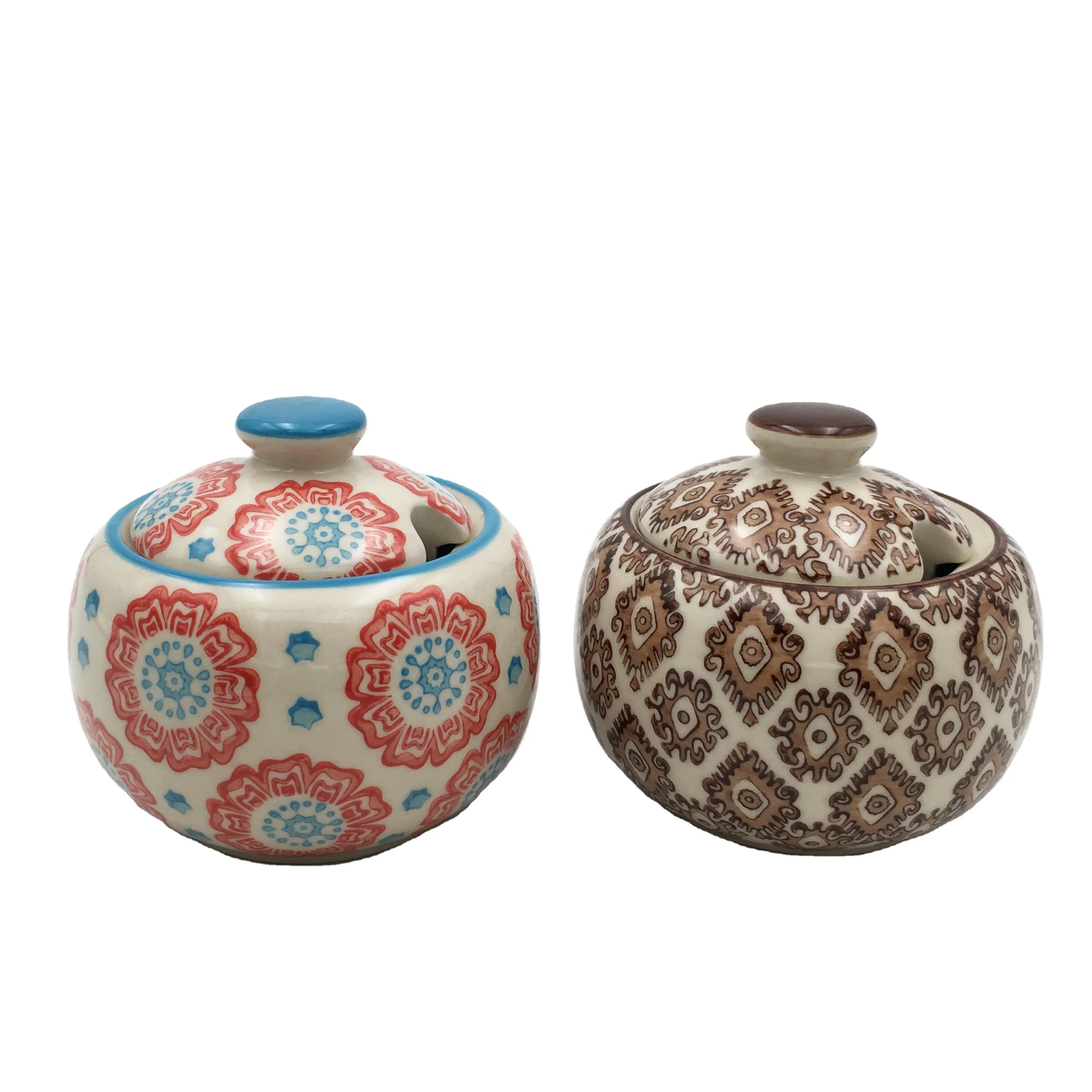 
Korean style ceramic sugar pot with spoon 