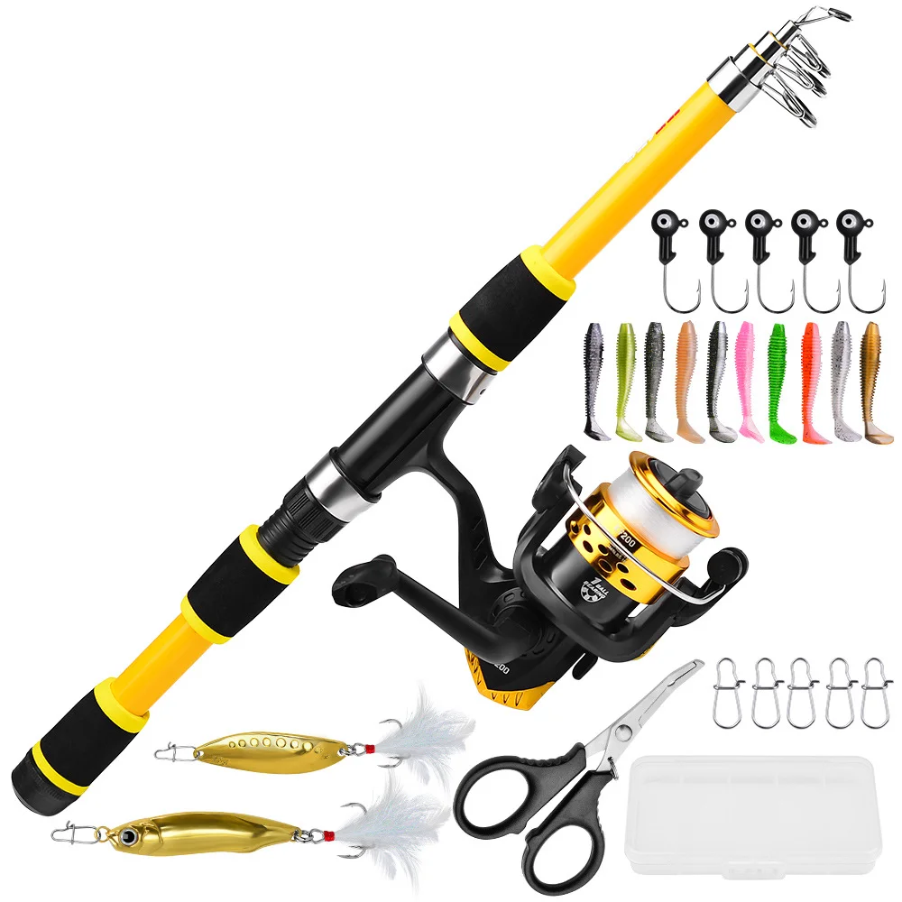 ZHUO RUN New Style 1.5m 1.8m Carbon Telescopic Fishing Rod and Reel Combo with Full Other Lure Set for Kids Stream Boat Fishing