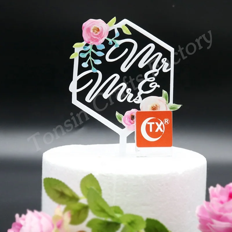 
TX Personalized 3d Art Painting Mr & Mrs Wedding acrylic cake topper gold mirror for Bride and Groom Wedding silhouette 