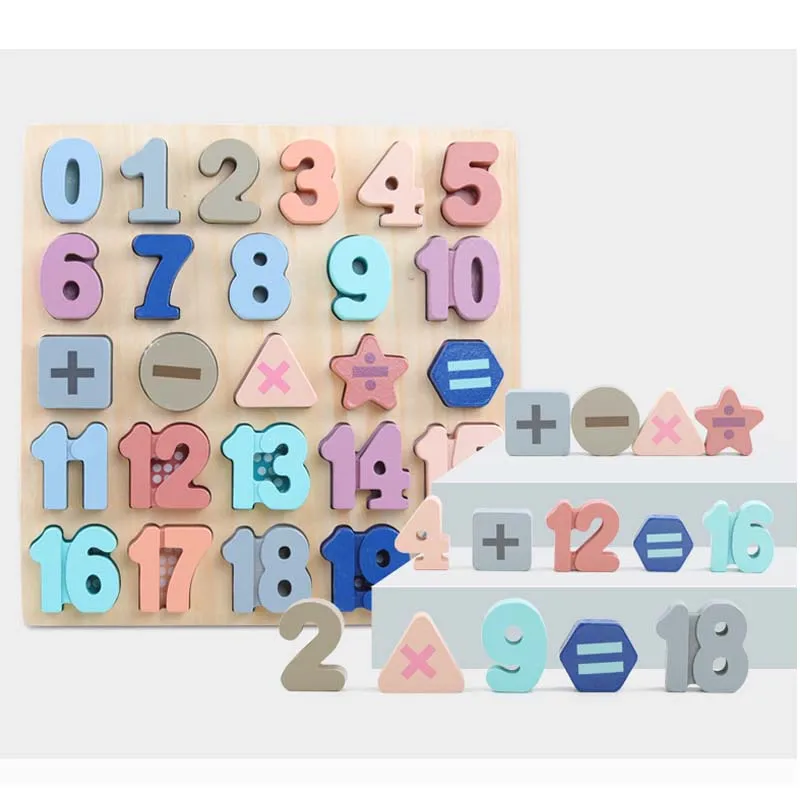 Wooden Learning Toys for Children Digital Counting Shape Matching Montessori Puzzle Toys Alphabet Wood Math