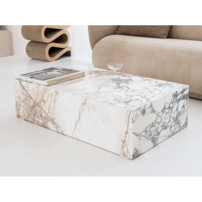 Современная мебель для гостиной SHIHUI низкая высота прямоугольный журнальный столик из натурального белого мрамора кофейный