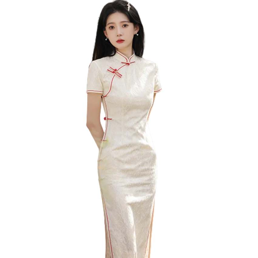 Long high-end cheongsam dress with Chinese style thick wedding beautiful lace for dress women party lace irregular dress