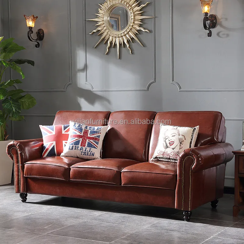 Light Luxury Furniture For Villa Sectional Sofa Tan Leather Lounge Genuine Leather Couch Sofa