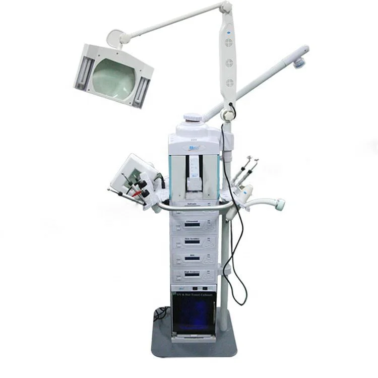 19 in 1 Multifunction Beauty machine diamond dermerbrasion high frequency facial equipment magnifying lamp with face steamer