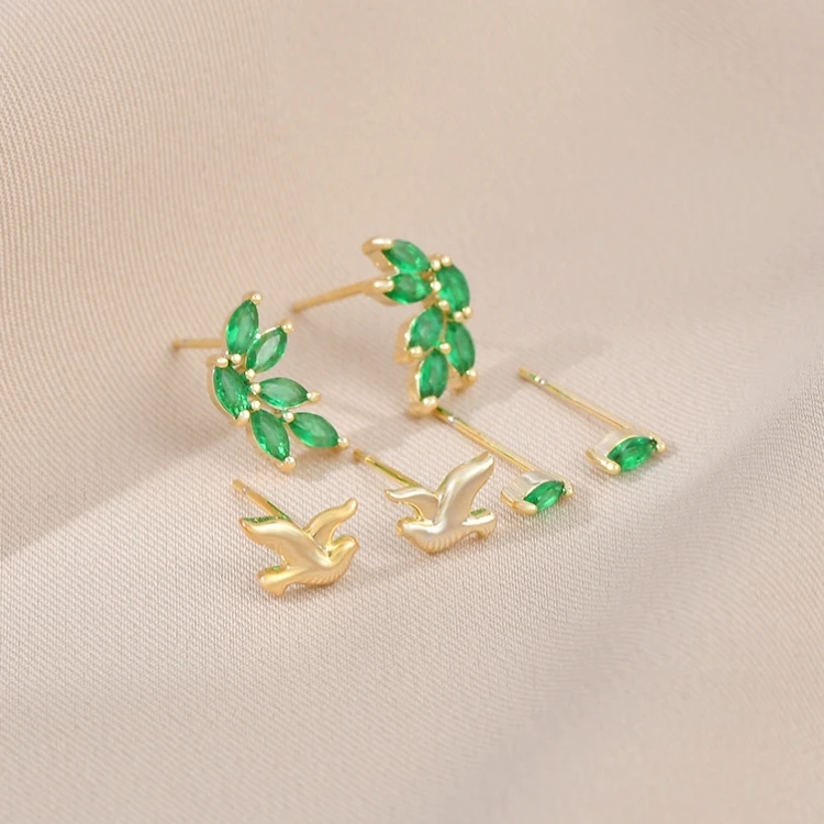 S925 Silver Needle three-piece set ear studs one card three pairs fashionable exquisite small all-match earrings for women