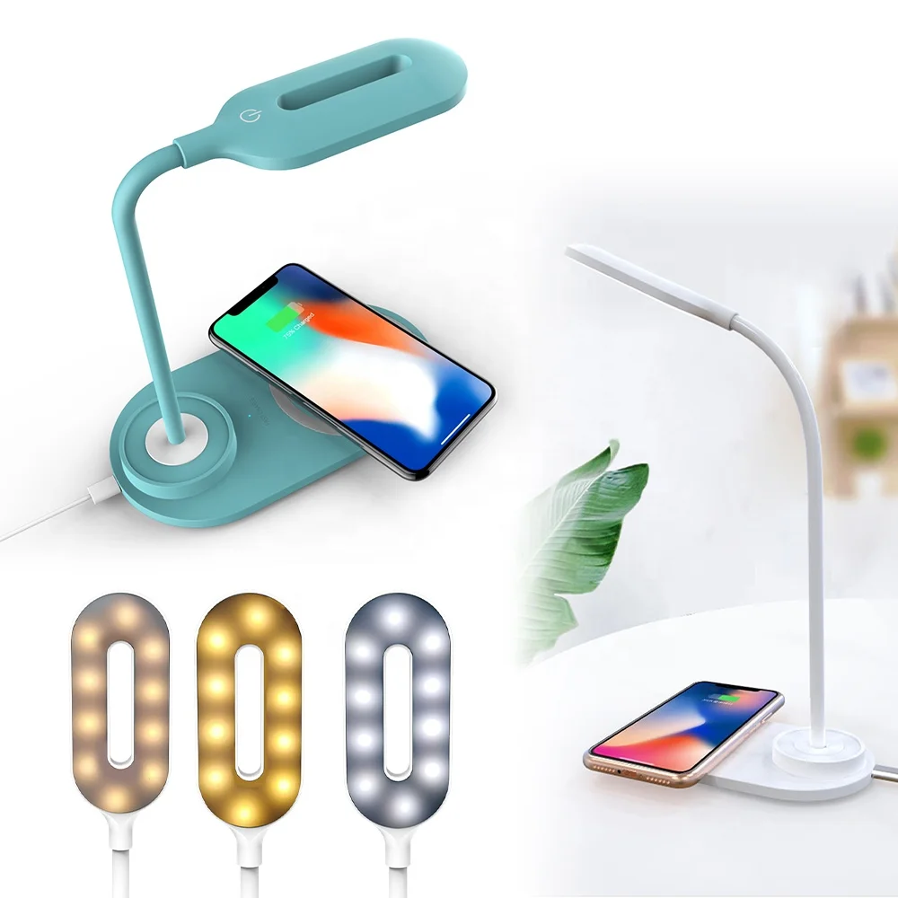 Portable Cell Phone Fast Wireless Chargers Dock Station Desk Lamp With Pen Holder Eye-Caring Touch Switch Reading LED Lamp