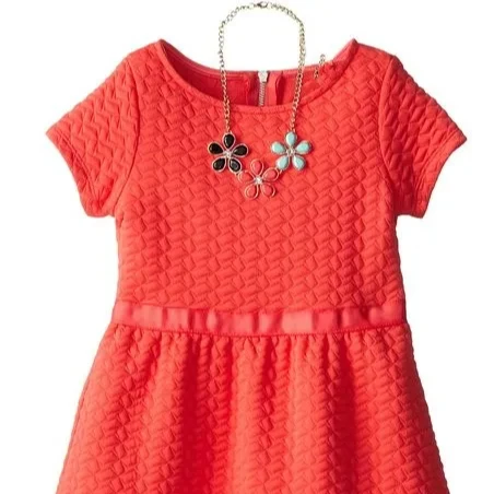 New Design Children Girl Short Sleeve Half Evening Party Dress With Neck Lace