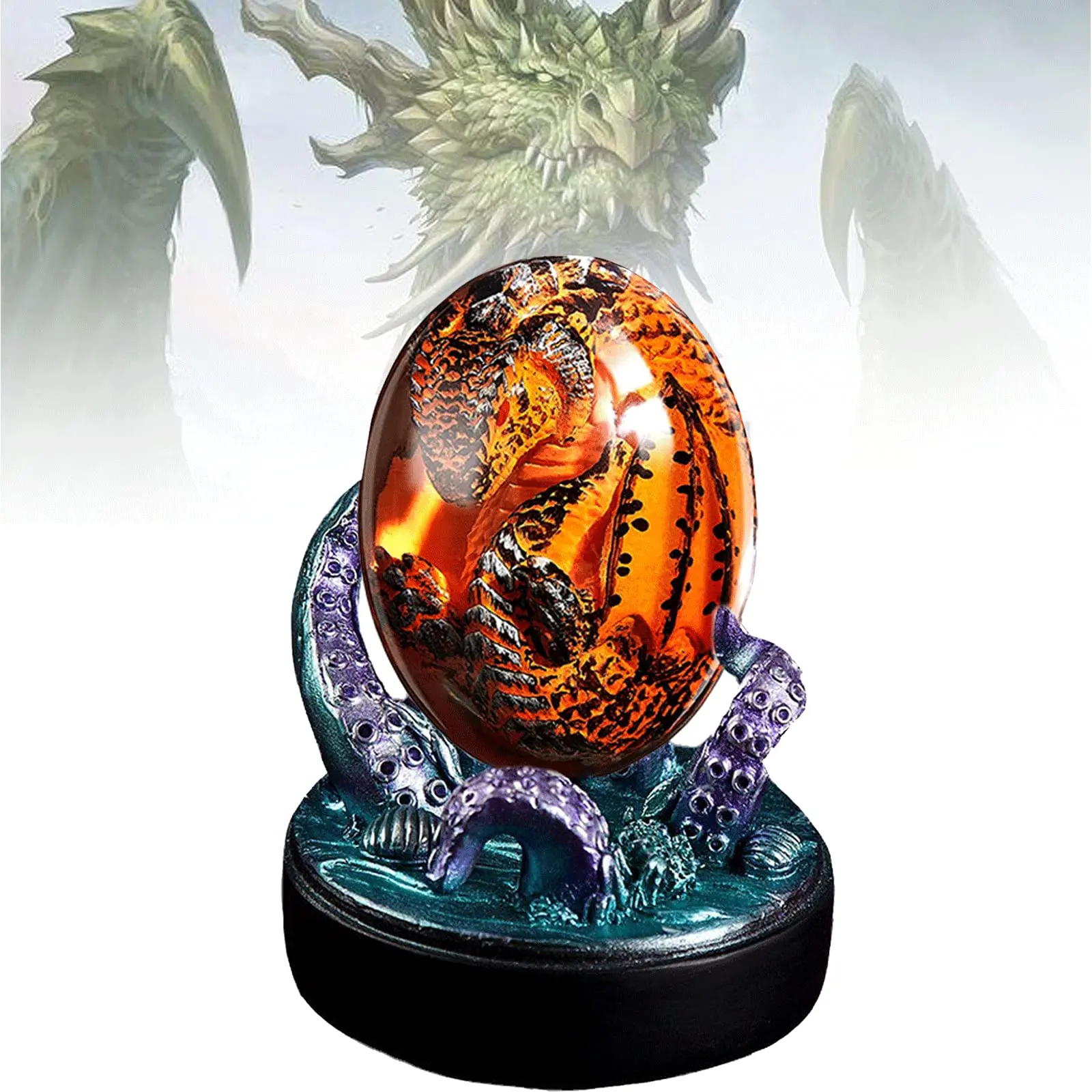 Lava Dragon Egg with Lighted Base Decor Dragon Egg Crystal Resin Transparent Handmade Sculpture Fire Pocket Dragon Souvenir