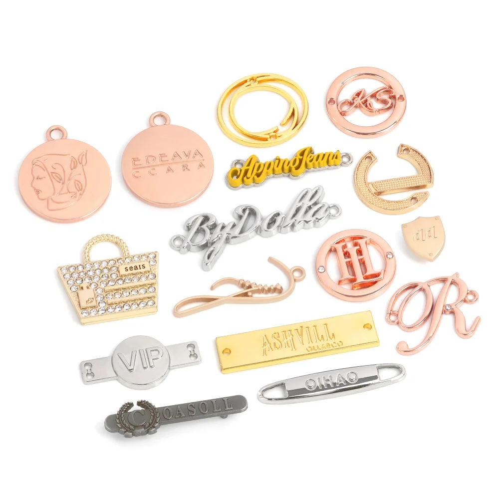 Clothing bag Shoe embossed gold letter name custom brand abaya logo plate label metal tag for clothes clothing bags handbags