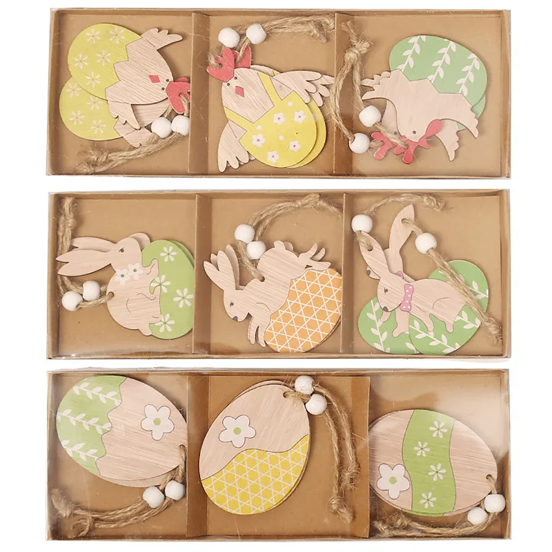 6pcs/set Newest Wooden Easter Tree Hanging With Gnome Easter Wooden Pendant Ornament for Easter Tree Decor