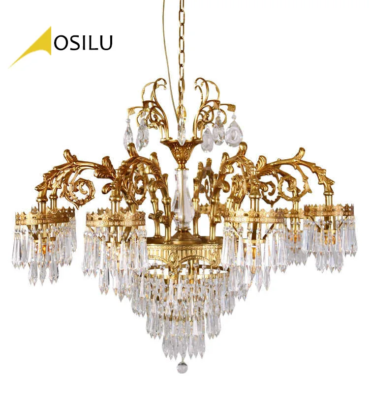 2.023 New French all copper brass light luxury villa palace style luxury retro atmosphere crystal chandelier