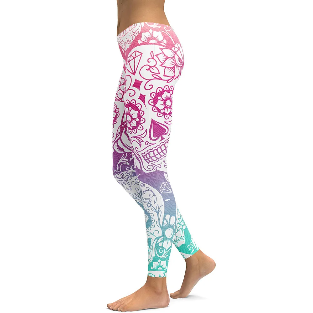92% Polyester 8% Spandex Yoga Waist Milk Silk Buttery Soft Brushed Digital Print Custom Womens Sugar Skull Leggings For