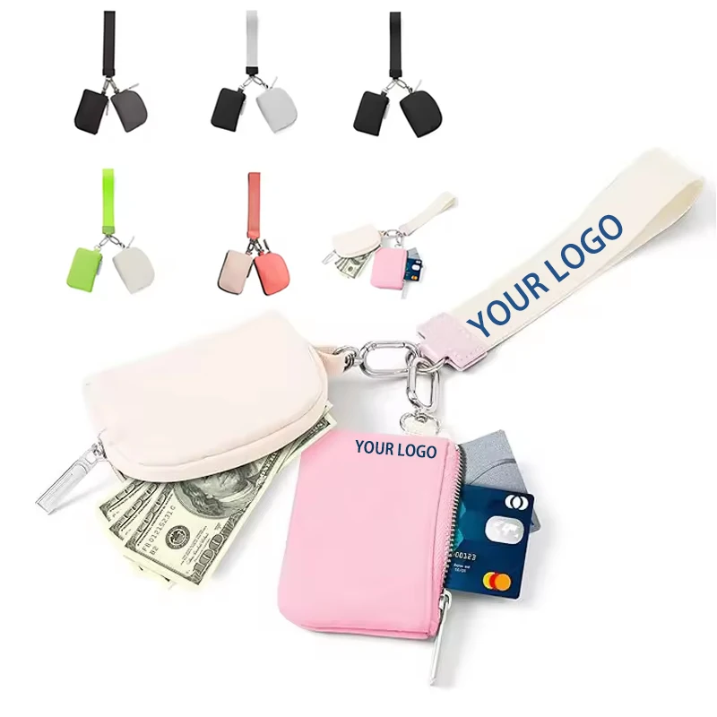 Wholesale Factory Lulu Dual Pouch Wristlet Pouch double Lemon Dural Wristlet key Chain Coin Bag Card Holder Portable