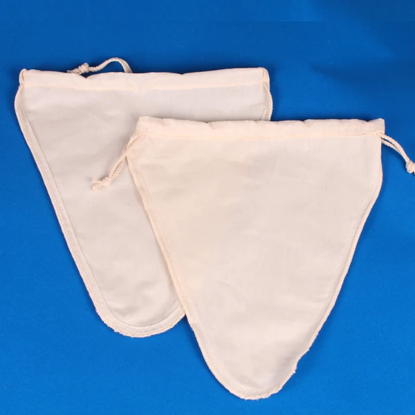
Double Drawstring V Shape Organic Cotton Nut Milk Bag With Cotton Seams For Sprouting Yogurt Filter Fine Mesh Cheese Cloth 