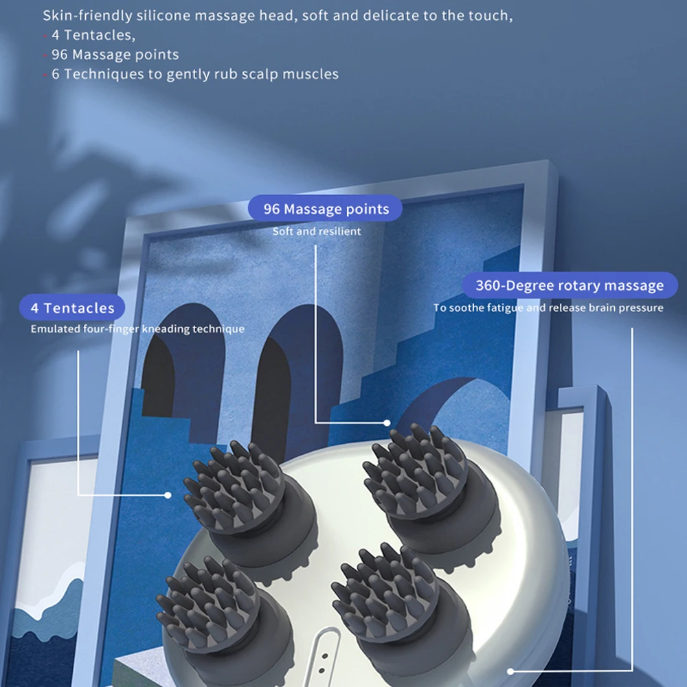 Smart head massage machine handheld vibration automatic head scalp massager high frequency deep tissue head massage brush