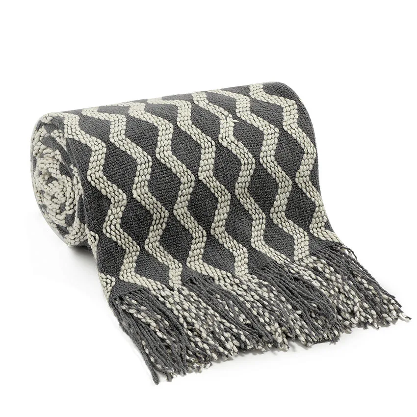 Серый текстурированный однотонный мягкий чехол для дивана размером x см вязаное декоративное