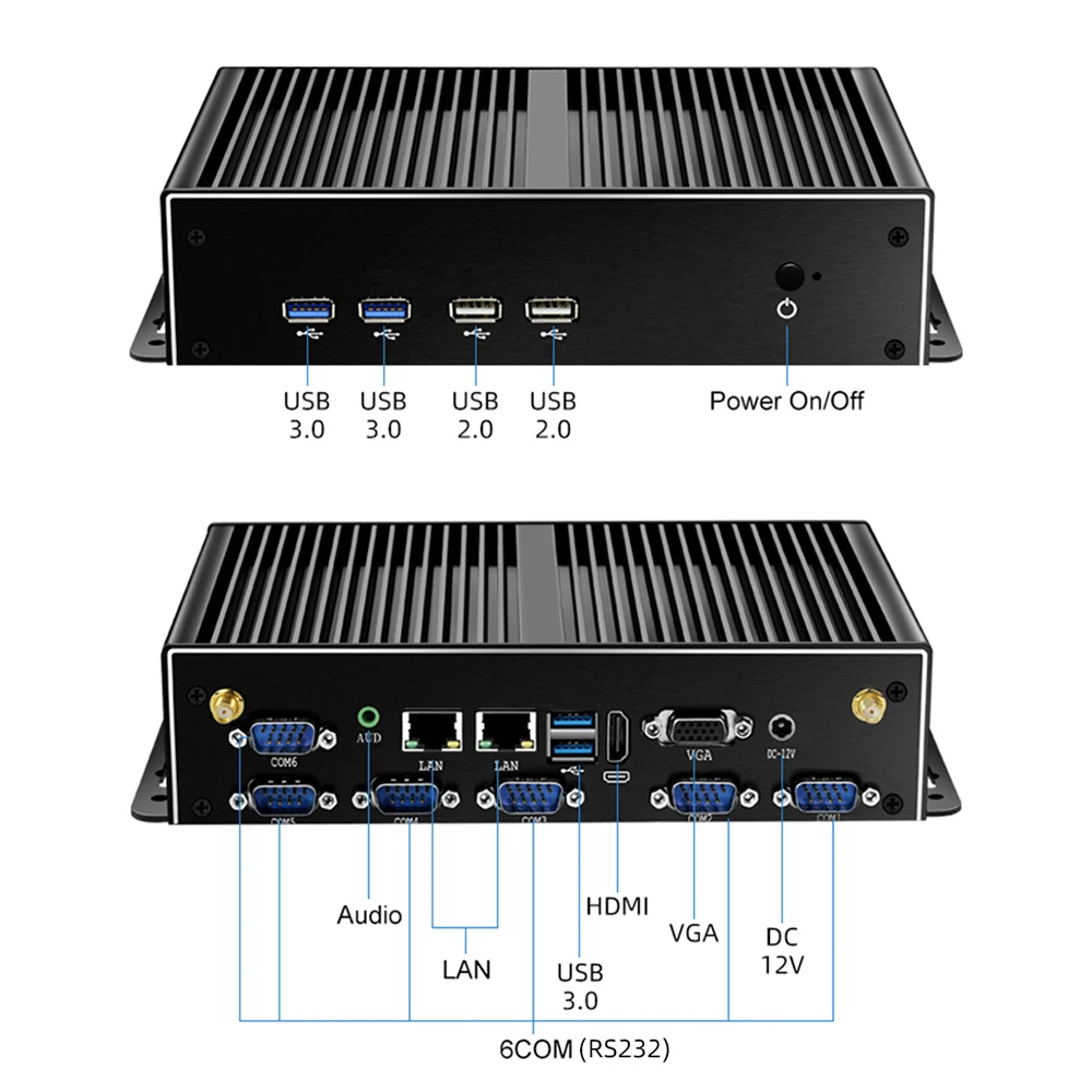 HelorPC Hot Sale Pen-tium 3805U Dual Gigabit Ethernet  RS232 6USB  Linux Barebone Fanless Industrial Computer Mini Desktop PC