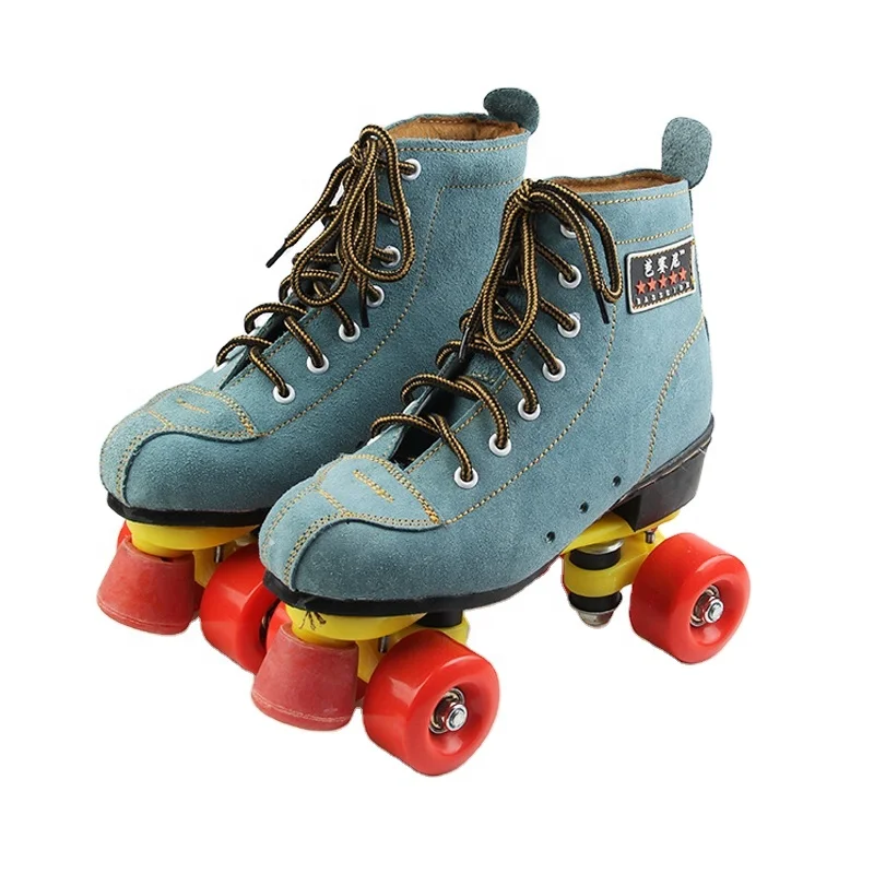 Custom top quality comfortable cowhide leather roller skates PU wheel Quad Roller skates shoes for rink