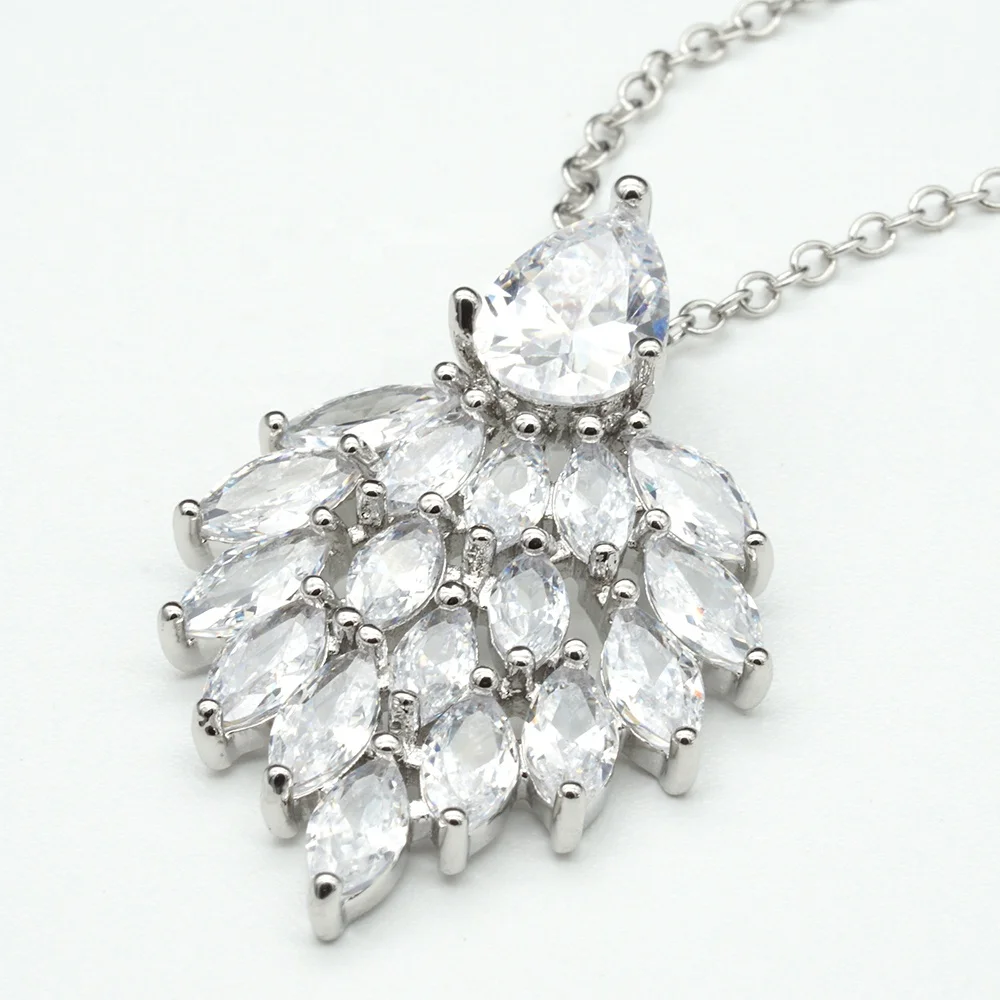 Peacock Design Crystal Jewellery, Gemstone Feather Stone Pendant Necklace Custom Jewelry