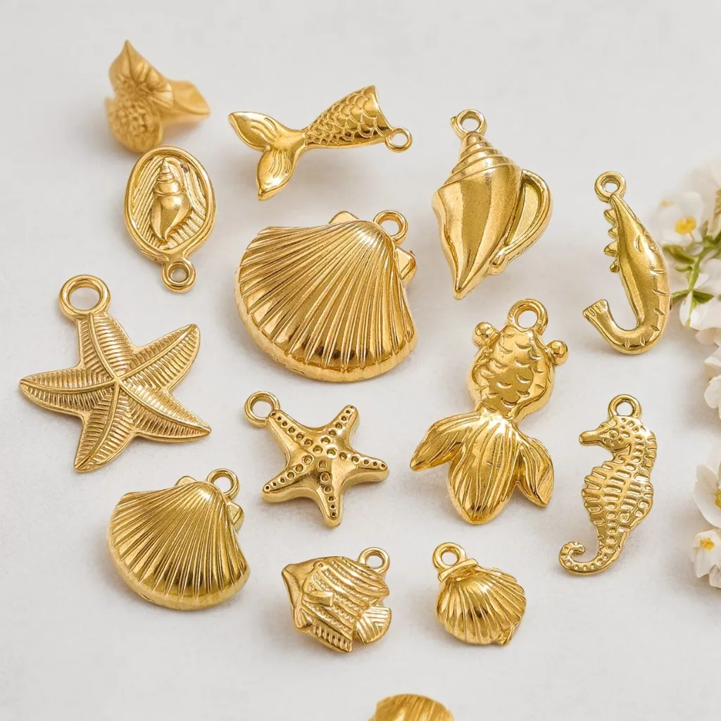 Never Fade Gold Plated Stainless Steel Fish Shell Dolphin Star Charm Pendant For Making Jewelry Diy Necklace bracelet Earrings