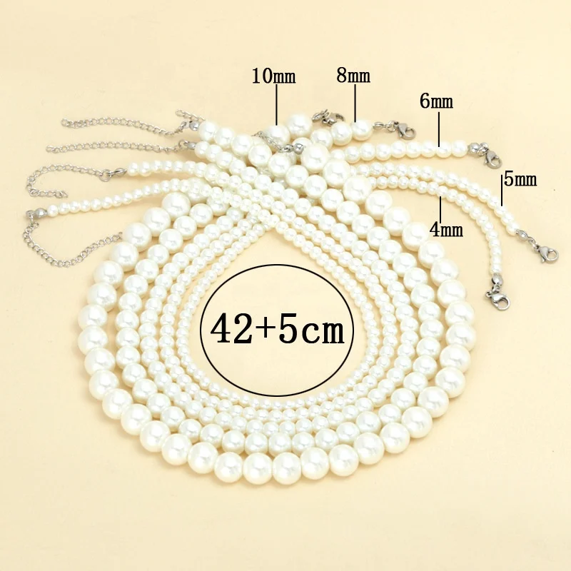 Wholesale Fashion High Quality Elegant Collarbone Chain Necklaces Round Glass Imitation Pearl Stainless Steel Necklaces