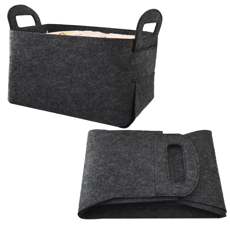Storage Basket Felt Storage Bin Collapsible & Convenient Box Organizer with Carry Handles for Office Bedroom