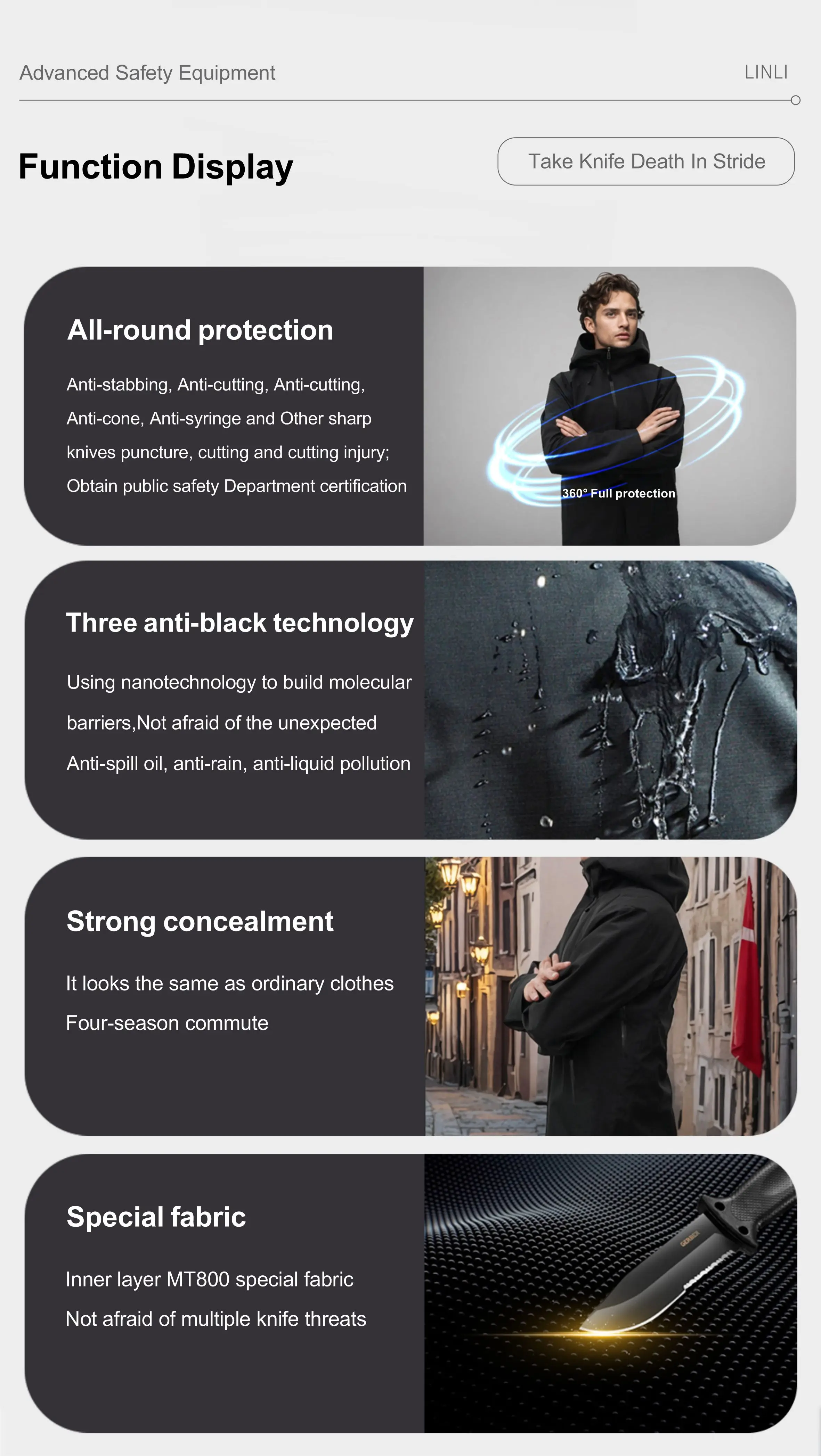 Full body protection, lightweight, Anti-allergy, soft, stab proof, windproof armor jacket, can prevent light rain
