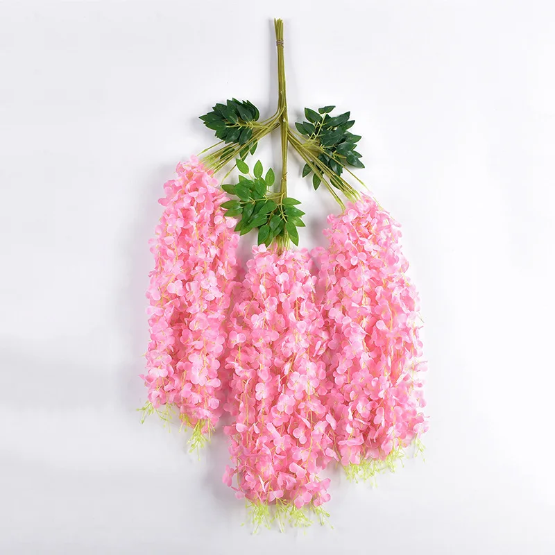 Senmasine pink silk flowers hanging vines wisteria garland for garden wedding wall office home decorative