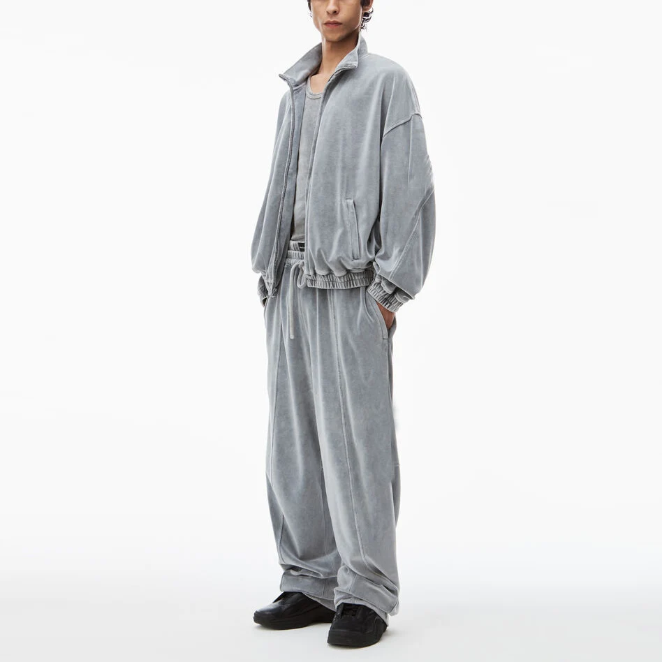 Premium performance sports clothing breathable training wear oversized velour men screen print tracksuit