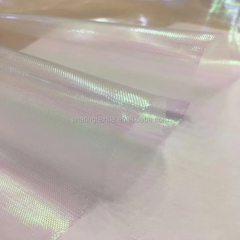Stocklot Fabrics Polyester Nylon Shiny Colorful Rainbow Iridescent Crystal Organza Fabric For Wedding Costume Dress