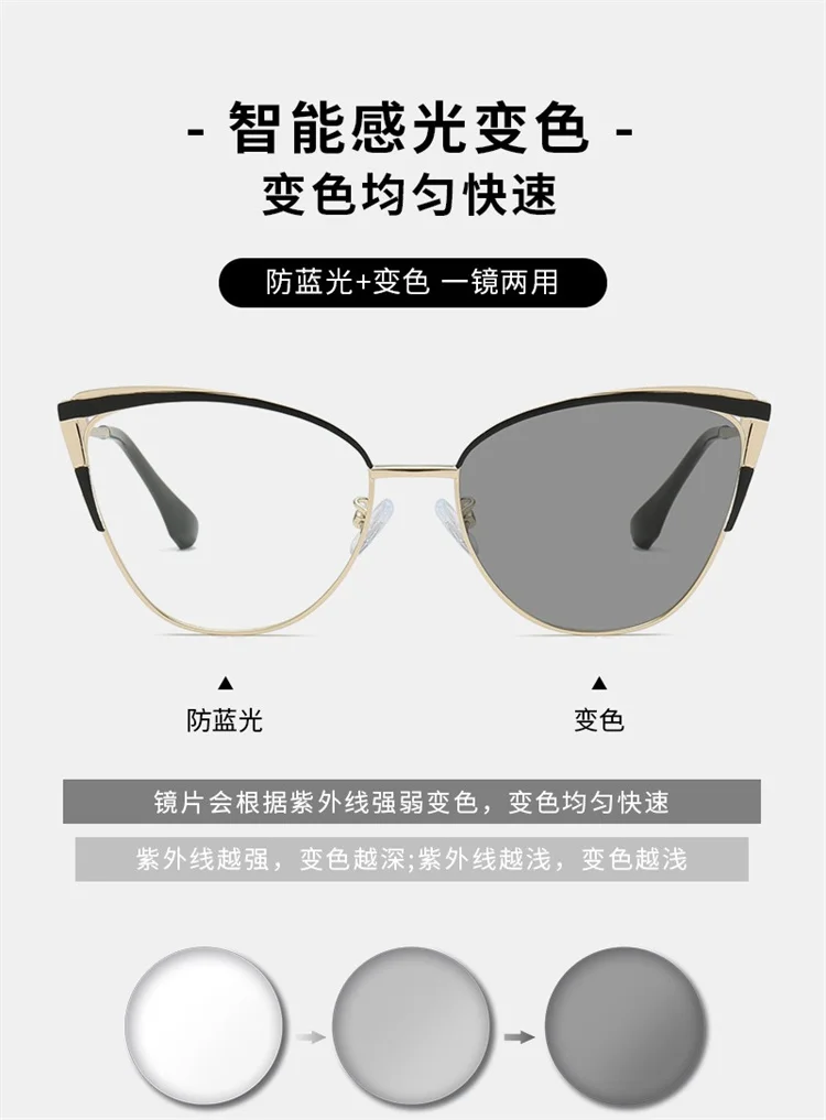 Transparent Female Tortoise Spectacle Women Glasses Frame Cat Eye Metal Photochromic Blue Light Blocking Frame Eyewear