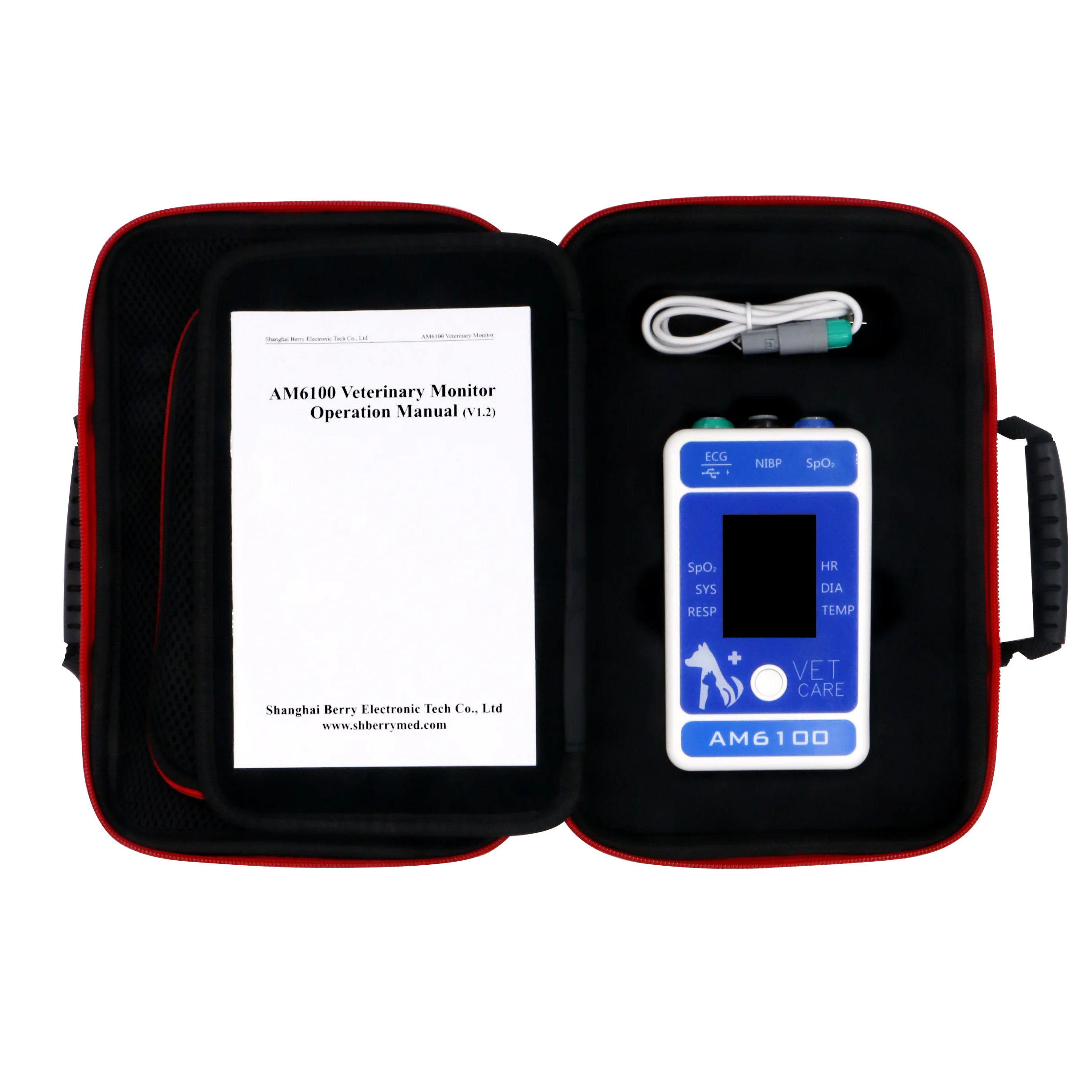 Shanghai BERRY Portable handheld  Veterinary monitor AM6100 cat dog APP health monitor clinical use and home care vet monitor