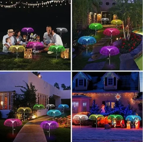 Garden landscape decoration IP65 outdoor waterproof LED solar fiber optic light jellyfish fountain light garden solar lawn light