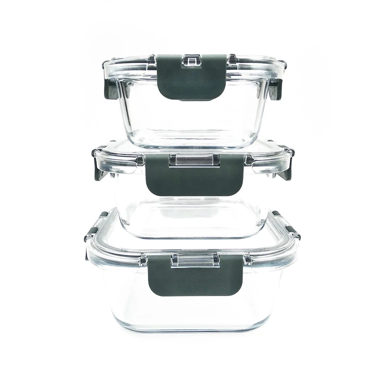 Top Selling Products Square Clear Airtight  Glass Food Container With Snap Locking Lids