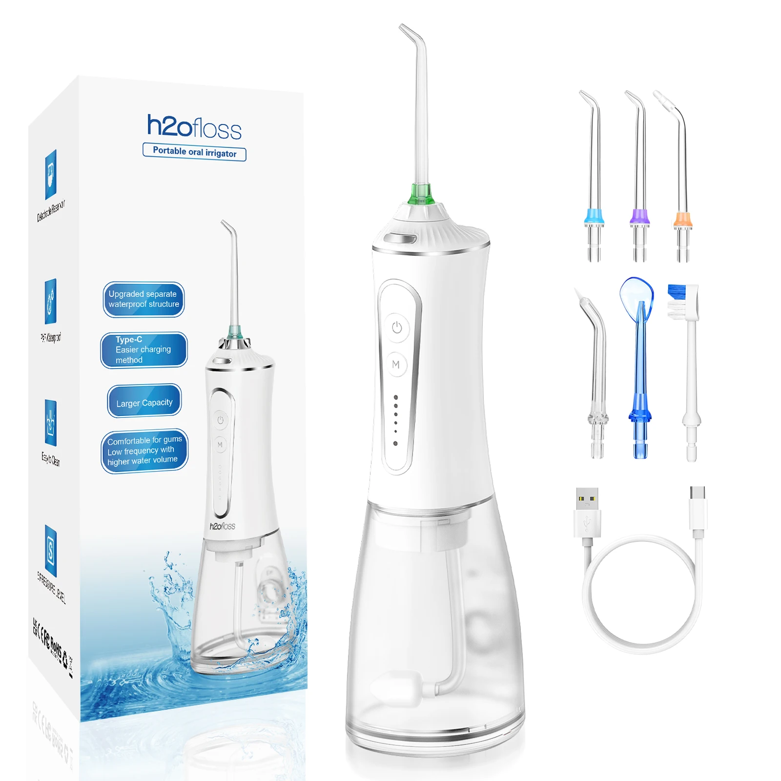 H2ofloss 5 modes Portable water dental flosser 300ml Type-C professional water flosser oral irrigator teeth whitening