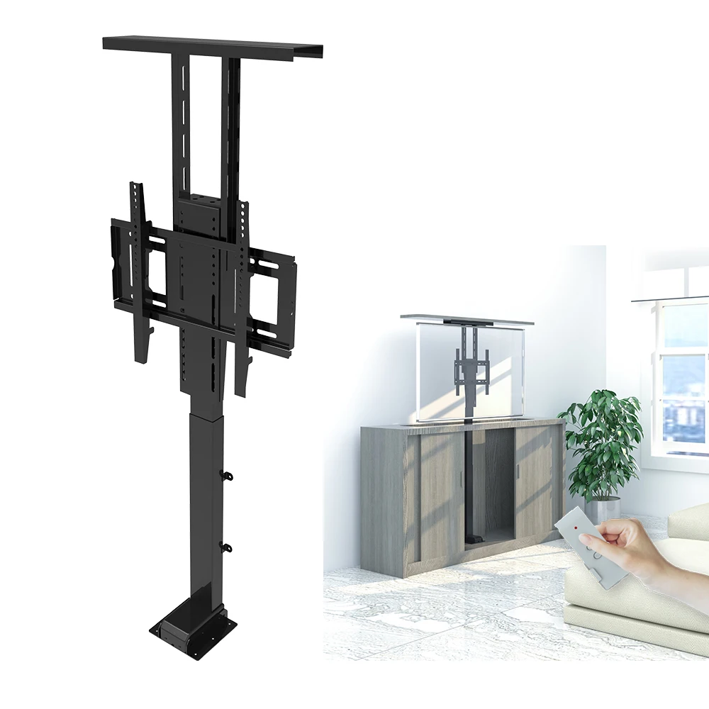 Compact Electric Automatic Mechanism Motorised TV Lift Stand With Remote Control 32-70 Inch Height Adjustable Drop Down TV Mount