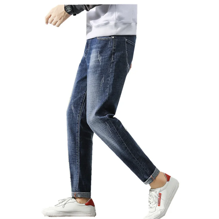Oem Top Quality Men Blank Plain Blue Wholesale Ykk Zipper Jeans Trousers