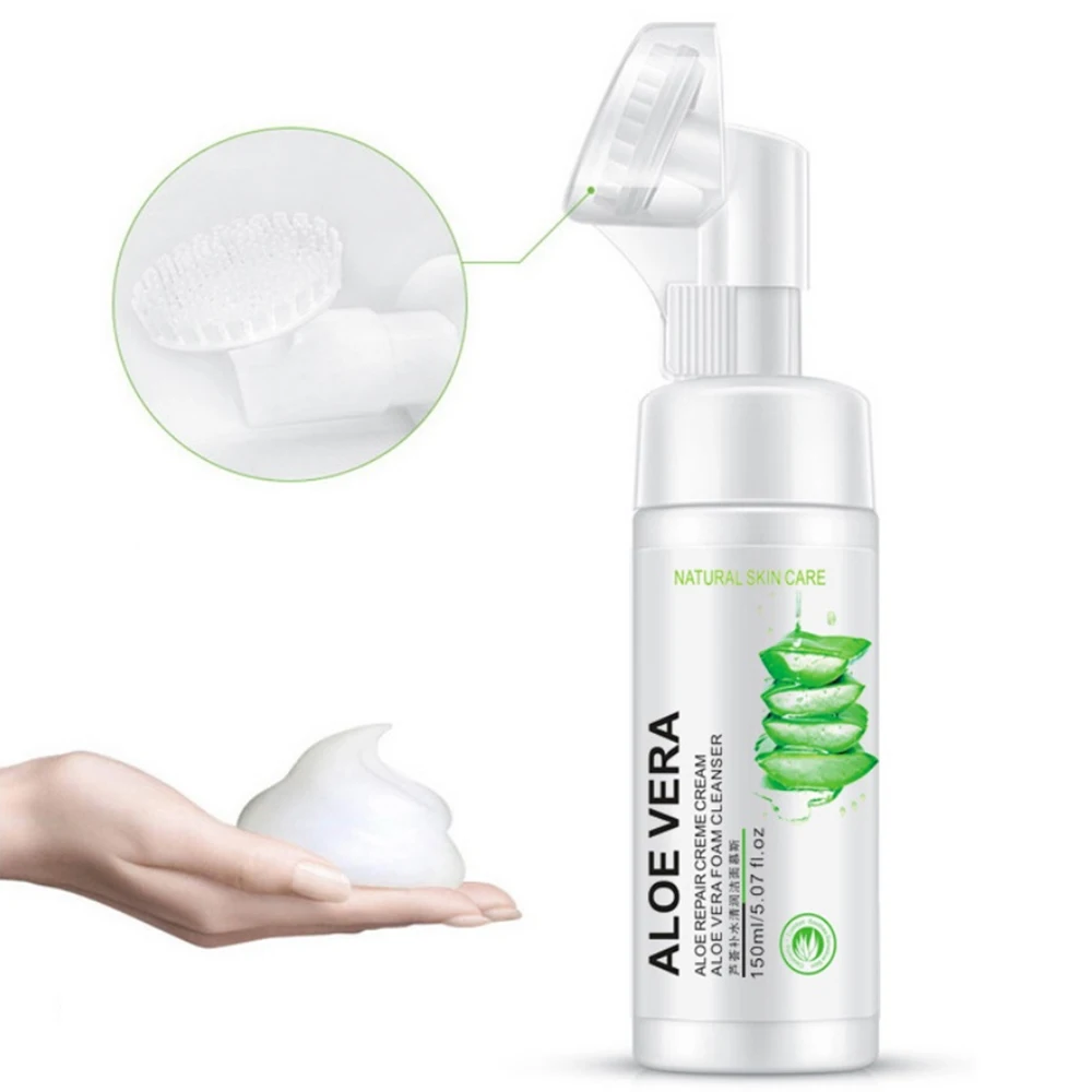 
Factory Wholesale Private Label Face Wash Aloe Vera Facial Foam Face Cleanser With Brush 